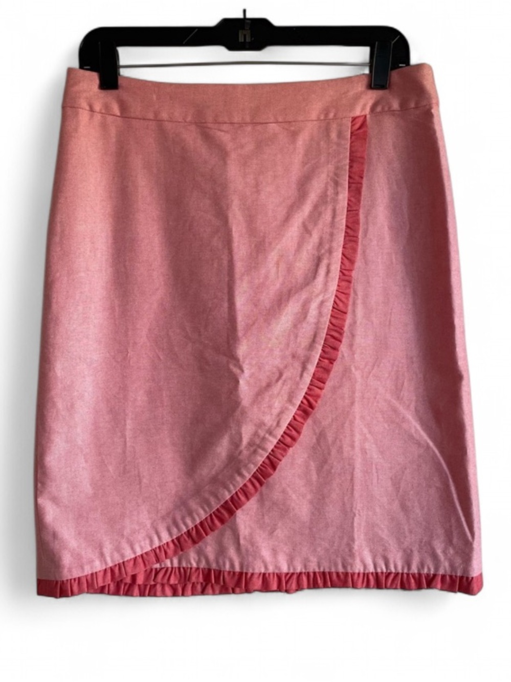 J. Crew 100% Cotton Pink Wrap Front Ruffle Trim Pencil Skirt Size 8